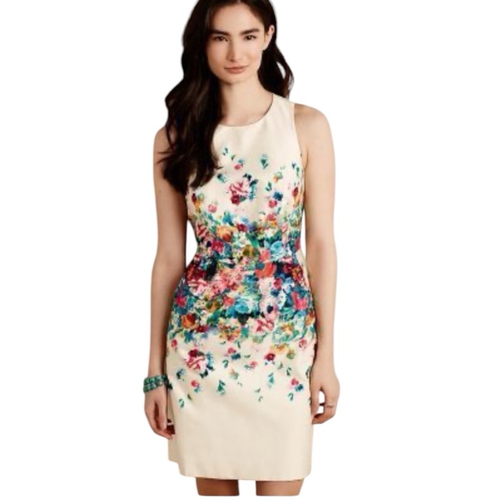 Anthropologie Maeve Tea Garden Sleeveless Watercolor Floral Sheath dress 4